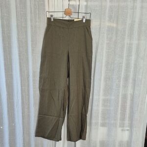 NWT Max Studio Olive Green High-Waisted Wide Leg Trousers Pants Linen